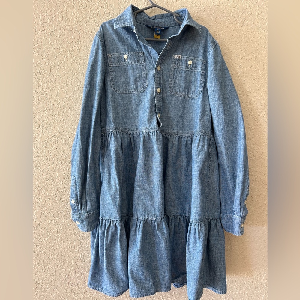 Polo by Ralph Lauren Indigo Cotton Chambray Tiered Shirt Dress for Girls Size-12